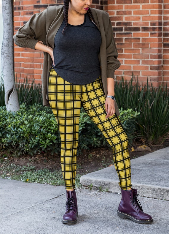 Plaid Grunge Y2K Leggings, Edgy Indie Aesthetic Clothing, Alt Plus Size  Yellow Pants -  Canada