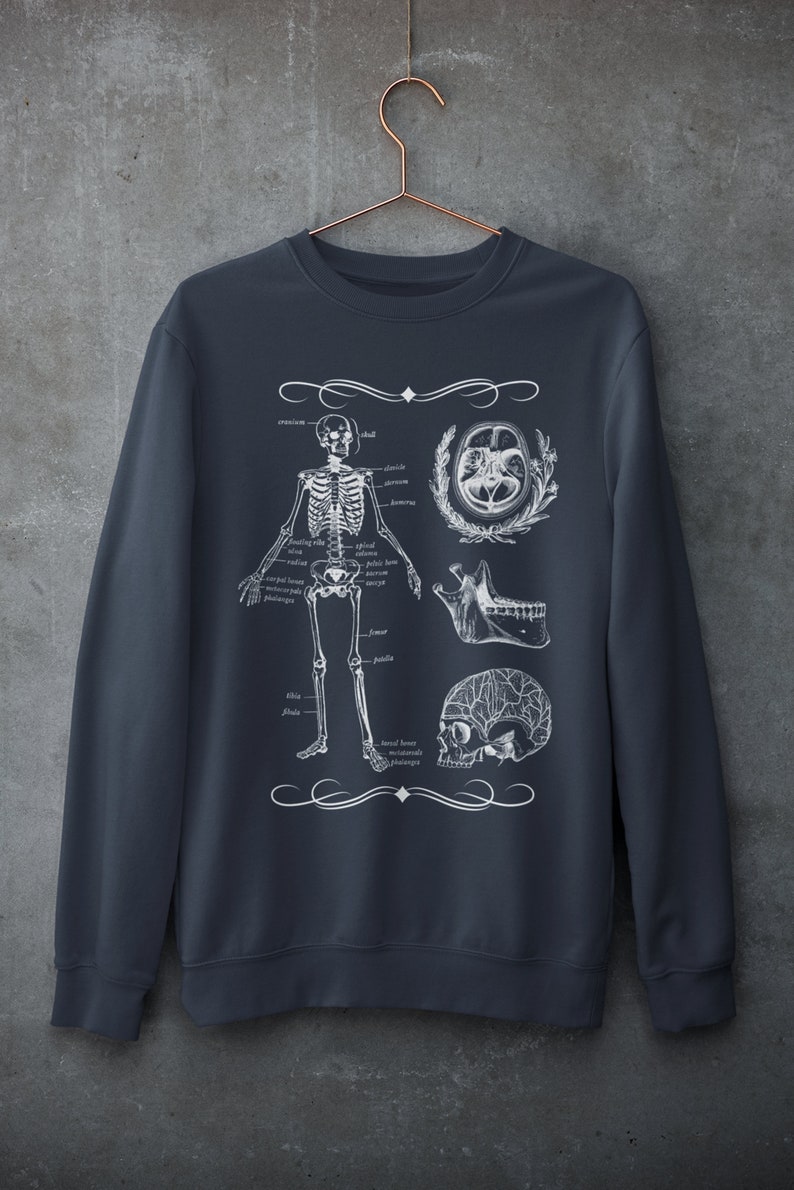 Dark Academia Skeleton Biology Sweatshirt, Vintage Goth Aesthetic Clothing image 2