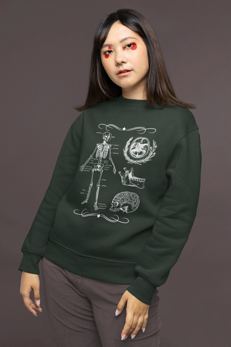 Dark Academia Skeleton Biology Sweatshirt, Vintage Goth Aesthetic Clothing image 3