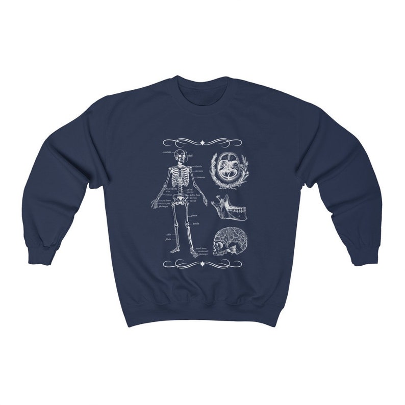Dark Academia Skeleton Biology Sweatshirt, Vintage Goth Aesthetic Clothing Navy
