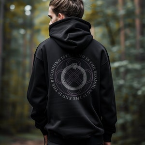 Ouroboros Sacred Geometry Occult Hoodie, Oversized Esoteric Aesthetic Clothing, Edgy Plus Size Goth Sweater
