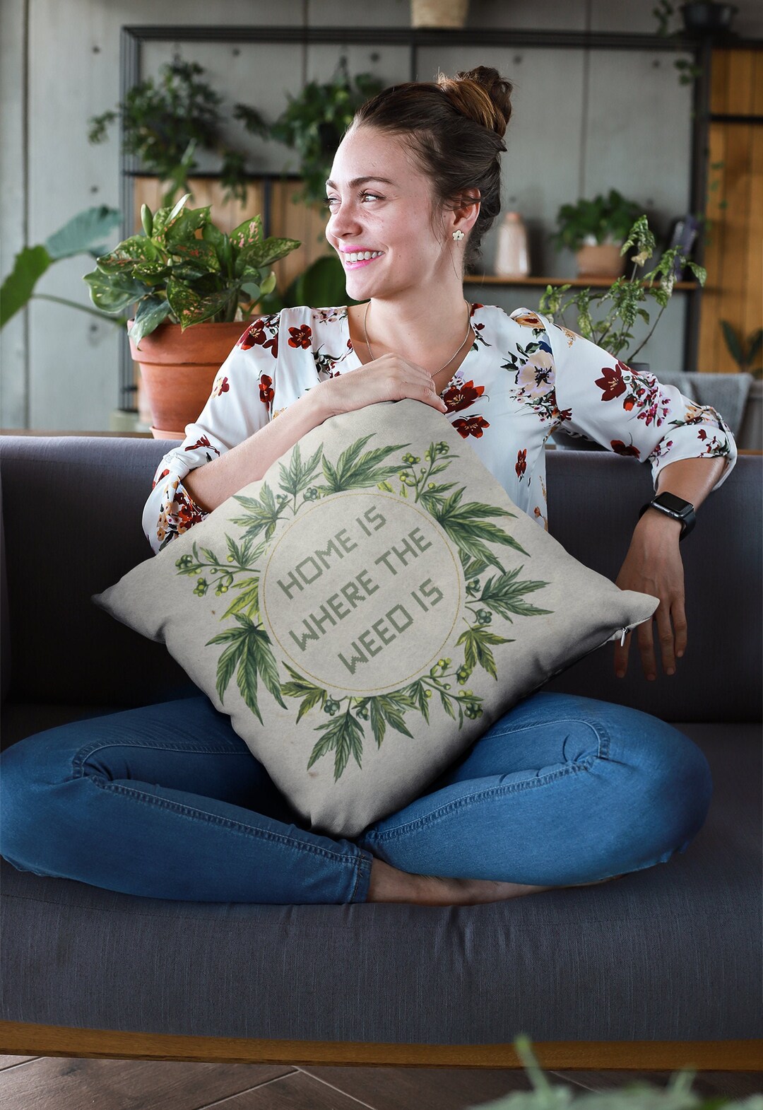 Stoner Decor Gift Cannabis Throw Pillow Weed Lover Home Decor Etsy