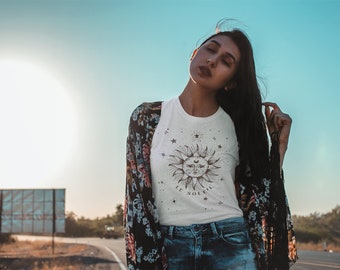 Buy Indie Boho Mystical Sun Shirt, Oversized Summer Celestial