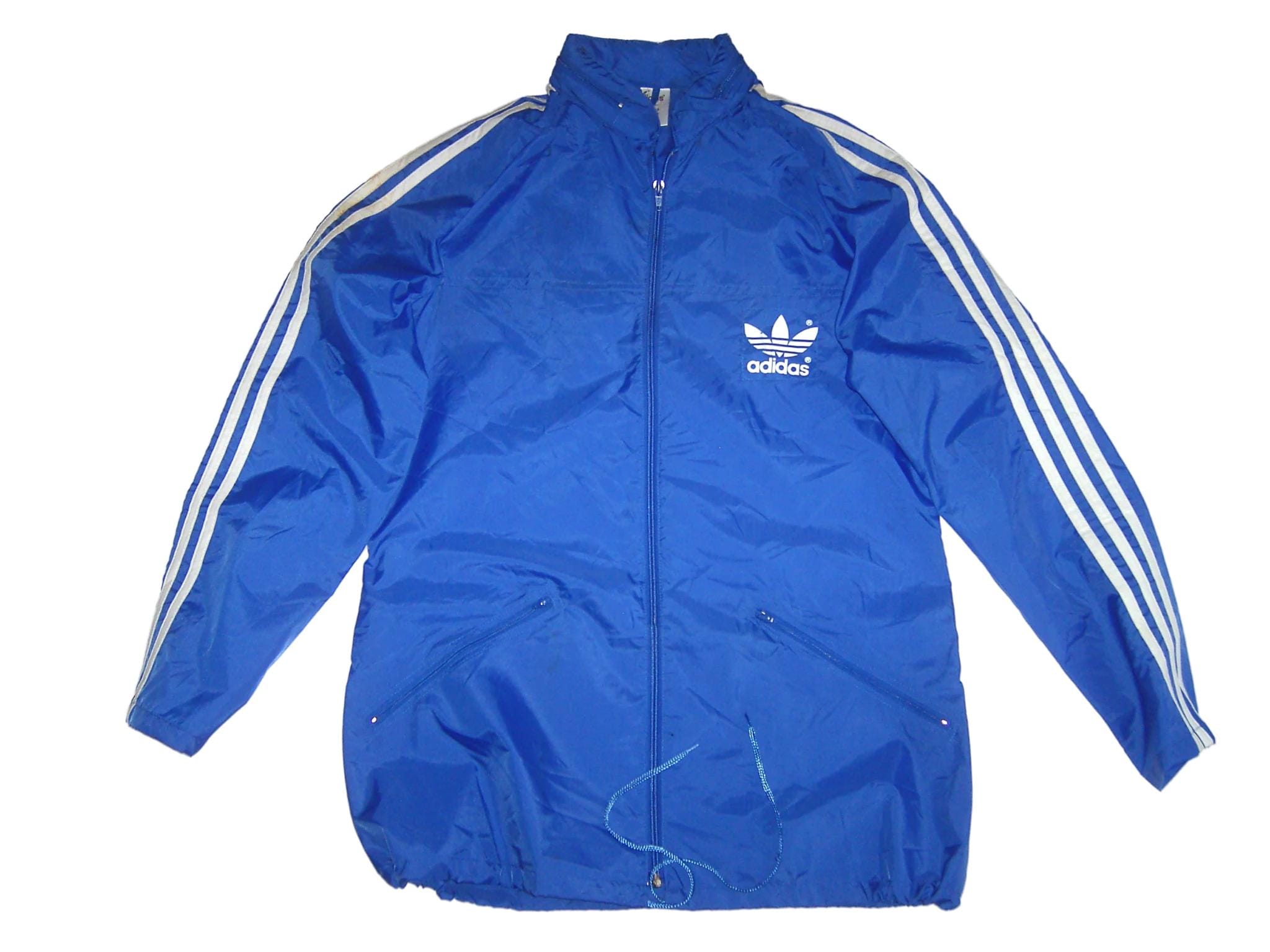 Vintage 80s Adidas Blue Nylon Raincoat Jacket Packable 38 Eu / S 