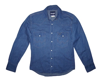 Vintage Wrangler Denim Jean Shirt Pearl Snap Buttons S