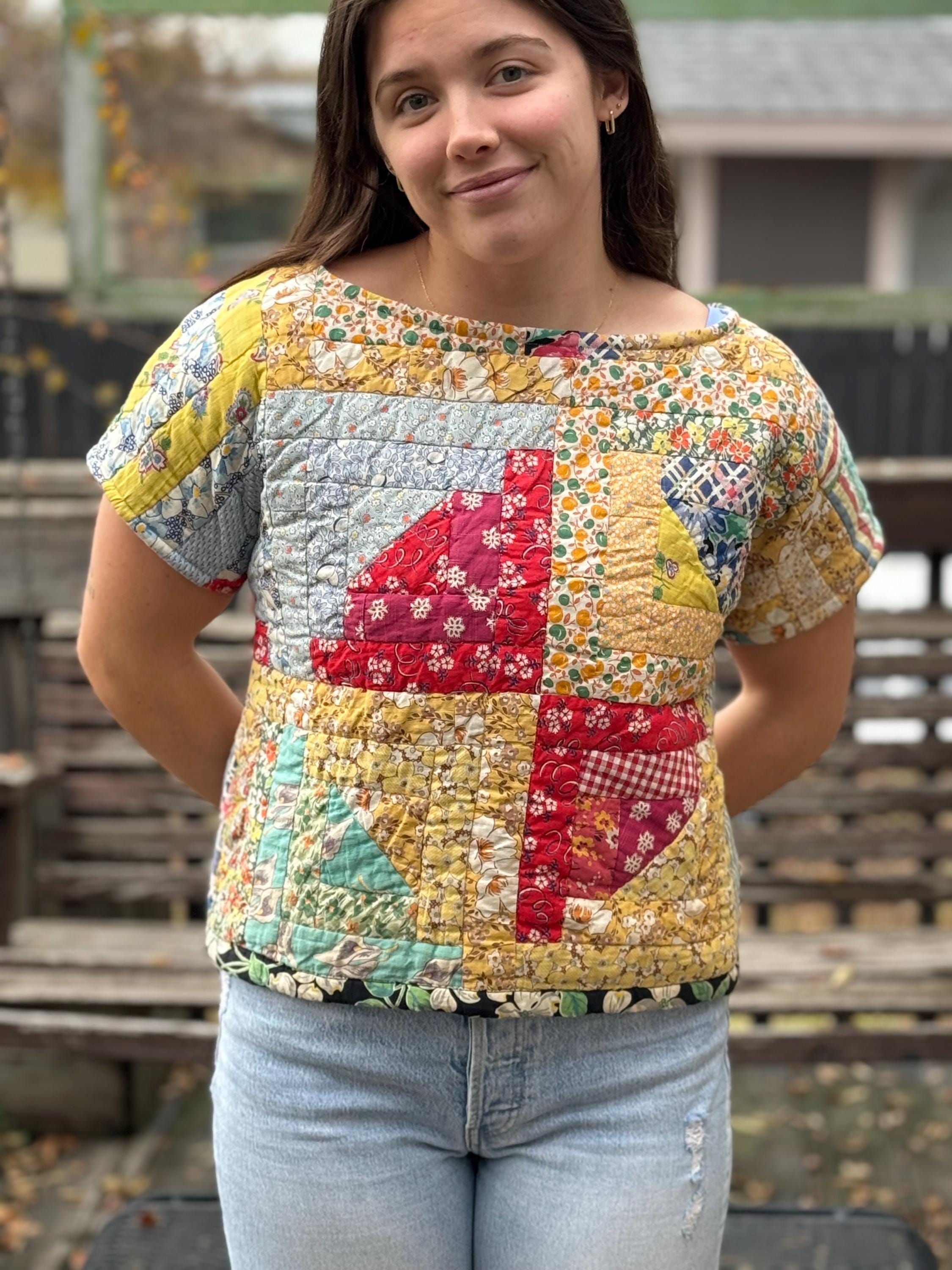 Patchwork Lapel Knit Top
