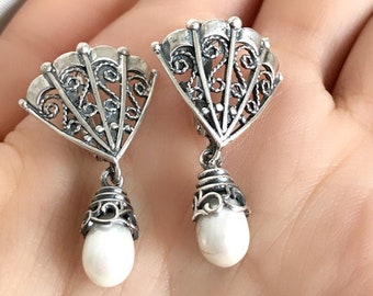 pearl and silver earrings armenian gift handcrafted 925 pearl pearl jewelry wedding jewelry armenian jewelry 925 sterling silver
