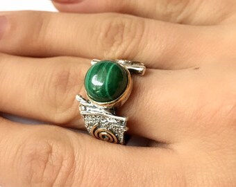 Malachite green ring adjustable Big green stone rings armenian handmade jewelry bague vert malachite Malachitgr\u00fcner Ring malachiet groene