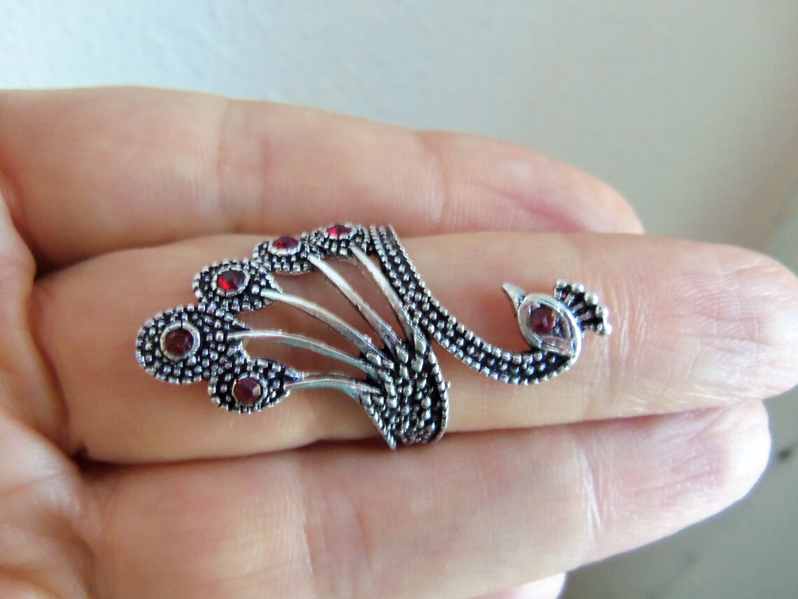STERLING SILVER 925 PEACOCK ring red stone peacock jewelry | Etsy