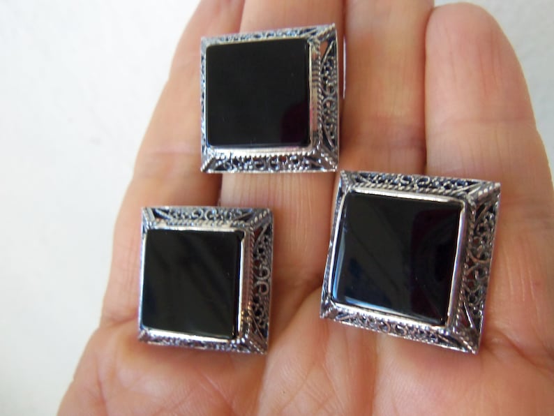 black onyx vintage earrings ARMENIAN JEWELRY sterling silver 925 black onyx earrings stud armenian vintage jewelry set armenian gifts