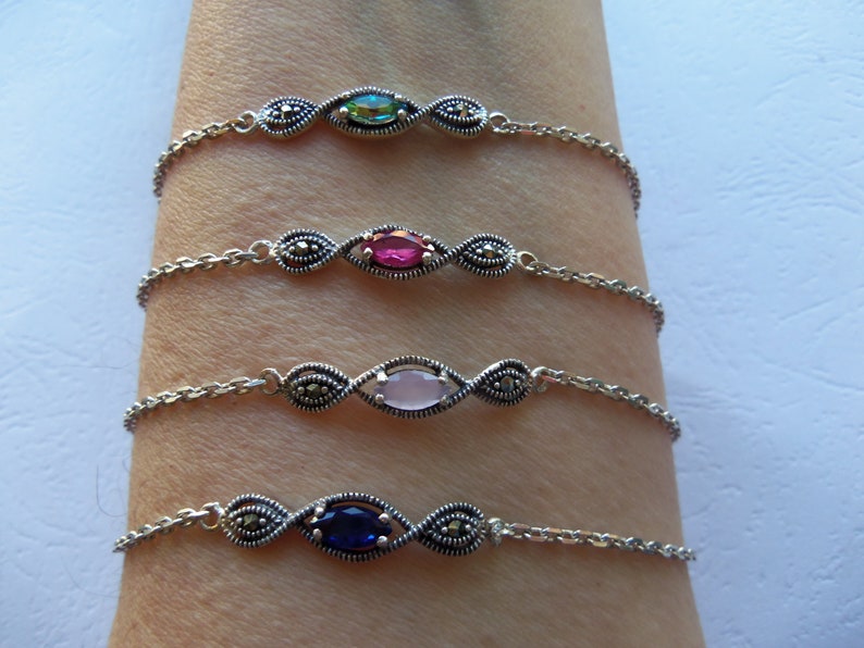 Multicolor bracelets Marcasite jewelry 925 STERLING SILVER ifferent color bracelets Armenian jewelry thin bracelets one stone Christmas gift