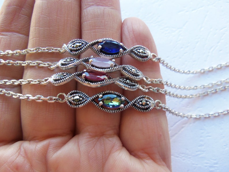 Multicolor bracelets Marcasite jewelry 925 STERLING SILVER ifferent color bracelets Armenian jewelry thin bracelets one stone Christmas gift