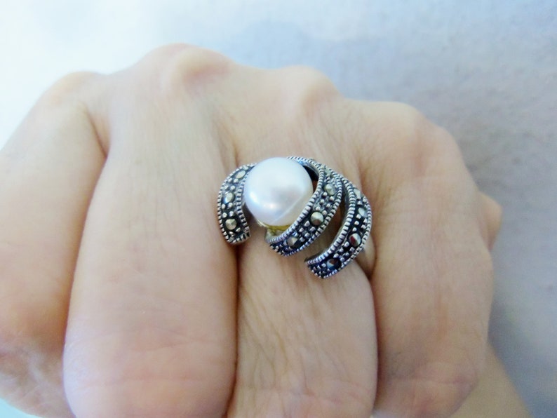 ARMENIAN JEWELRY marcasite ring silver 925 armenian ring wedding gift armenian marcasite rings pearl ring marcasite jewelry pearl jewelry