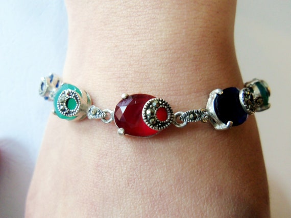 Multicolor bracelets Marcasite jewelry 925 STERLING SILVER ifferent color bracelets Armenian jewelry thin bracelets one stone Christmas gift