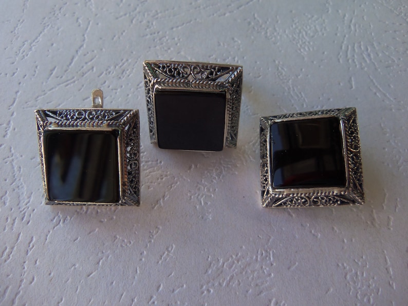 black onyx vintage earrings ARMENIAN JEWELRY sterling silver 925 black onyx earrings stud armenian vintage jewelry set armenian gifts