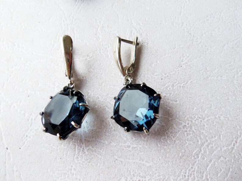 Ocean blue stone jewelry transparent blue stone earrings ring Armenian handmade jewelry large circle QUARTZ earrings blue stone accessories