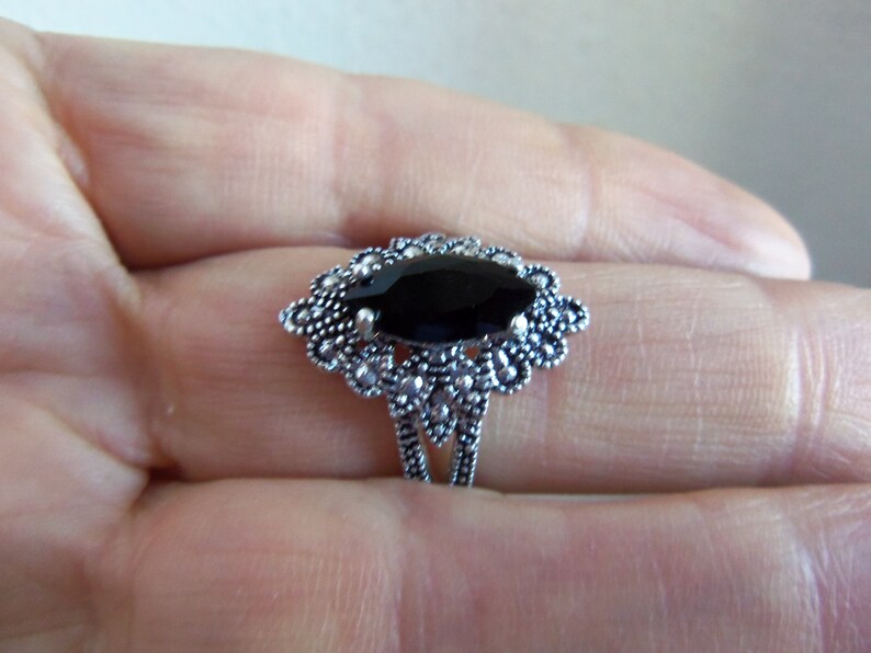 MARCASITE RING VINTAGE 925 Sterling silver marcasite jewelry victorian ring Armenian jewelry royal ring black stone Christmas gift sale ring