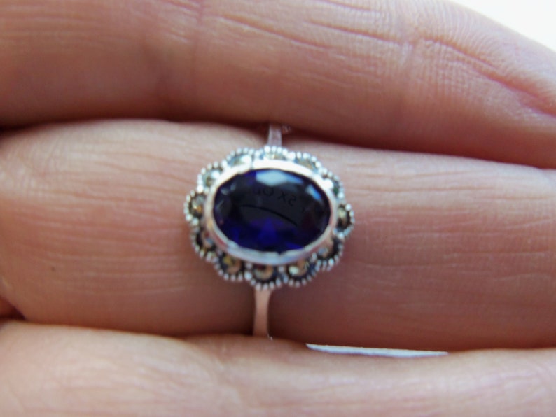 Royal blue stone ring marcasite rings vintage jewellery blue Etsy