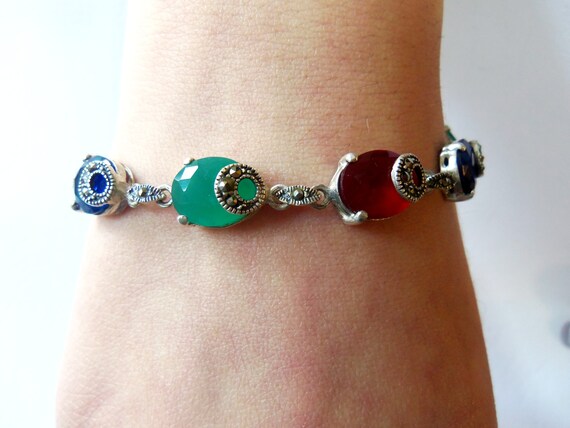 Multicolor bracelets Marcasite jewelry 925 STERLING SILVER ifferent color bracelets Armenian jewelry thin bracelets one stone Christmas gift