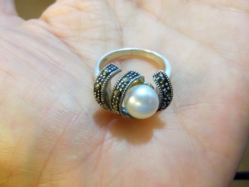 ARMENIAN JEWELRY marcasite ring silver 925 armenian ring wedding gift armenian marcasite rings pearl ring marcasite jewelry pearl jewelry
