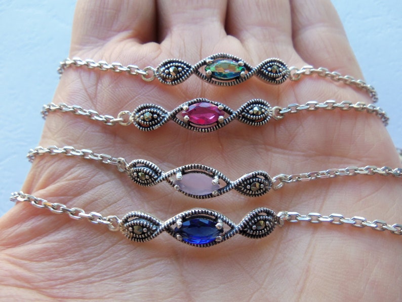 Multicolor bracelets Marcasite jewelry 925 STERLING SILVER ifferent color bracelets Armenian jewelry thin bracelets one stone Christmas gift