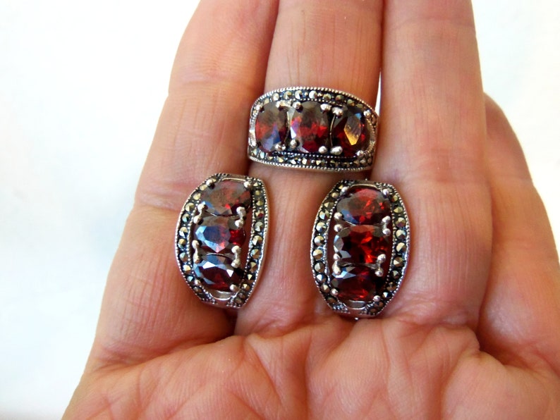 MARCASITE JEWELRY sterling silver marcasite earrings red stone marcasite earrings stud red earrings marcasite jewelry armenian gifts armenia