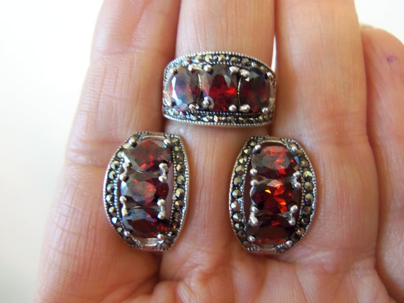 MARCASITE JEWELRY sterling silver marcasite earrings red stone marcasite earrings stud red earrings marcasite jewelry armenian gifts armenia
