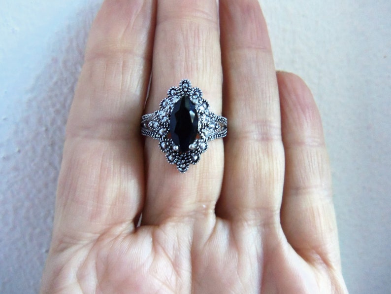 MARCASITE RING VINTAGE 925 Sterling silver marcasite jewelry victorian ring Armenian jewelry royal ring black stone Christmas gift sale ring