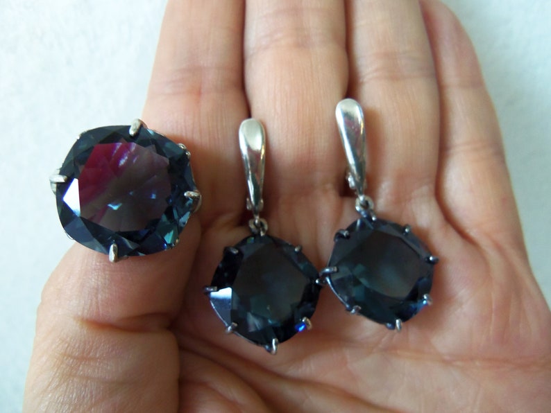 Ocean blue stone jewelry transparent blue stone earrings ring Armenian handmade jewelry large circle QUARTZ earrings blue stone accessories