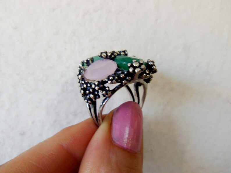ARMENIAN JEWELRY sterling silver 925 natural jade ring pink quartz ring chrysoprase rings armenian rings art deco rings \u0430\u0440\u043c\u044f\u043d\u0441\u043a\u0438\u0435 \u0443\u043a\u0440\u0430\u0448\u0435\u043d\u0438\u044f