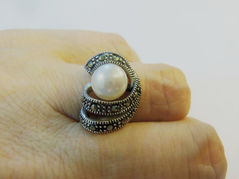 ARMENIAN JEWELRY marcasite ring silver 925 armenian ring wedding gift armenian marcasite rings pearl ring marcasite jewelry pearl jewelry