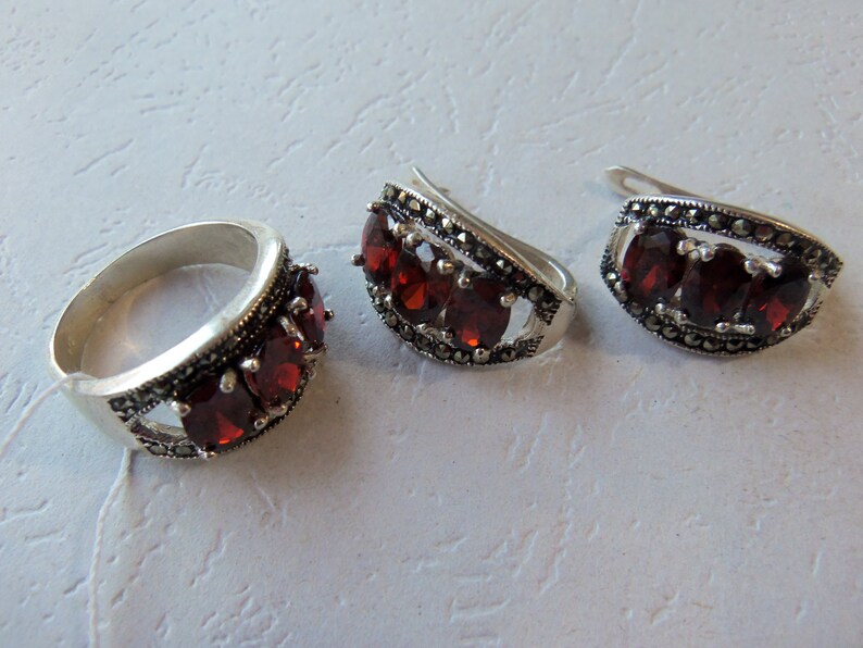 MARCASITE JEWELRY sterling silver marcasite earrings red stone marcasite earrings stud red earrings marcasite jewelry armenian gifts armenia