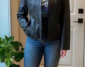 vintage black leather 90s y2k jacket size 10