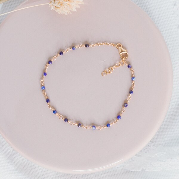 Bracelet petites lapis lazuli, gold filled