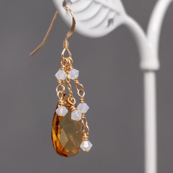 Boucles d'oreilles Prisma, boucles d'oreilles gold filled, or laminé et pendentifs en cristal, plusieurs coloris