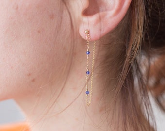 Boucles d'oreilles chaînes et cristaux, contour de l'oreille, différents modèles