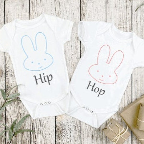 Easter Onesie for Twin Babies, Bunny Onesie, Twin Babys 1st Easter, Baby boy and Baby girl Easter Onesie