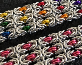 Chainmail Cuff - Byzantine Triple King Chain - Bright and Anodised Aluminium