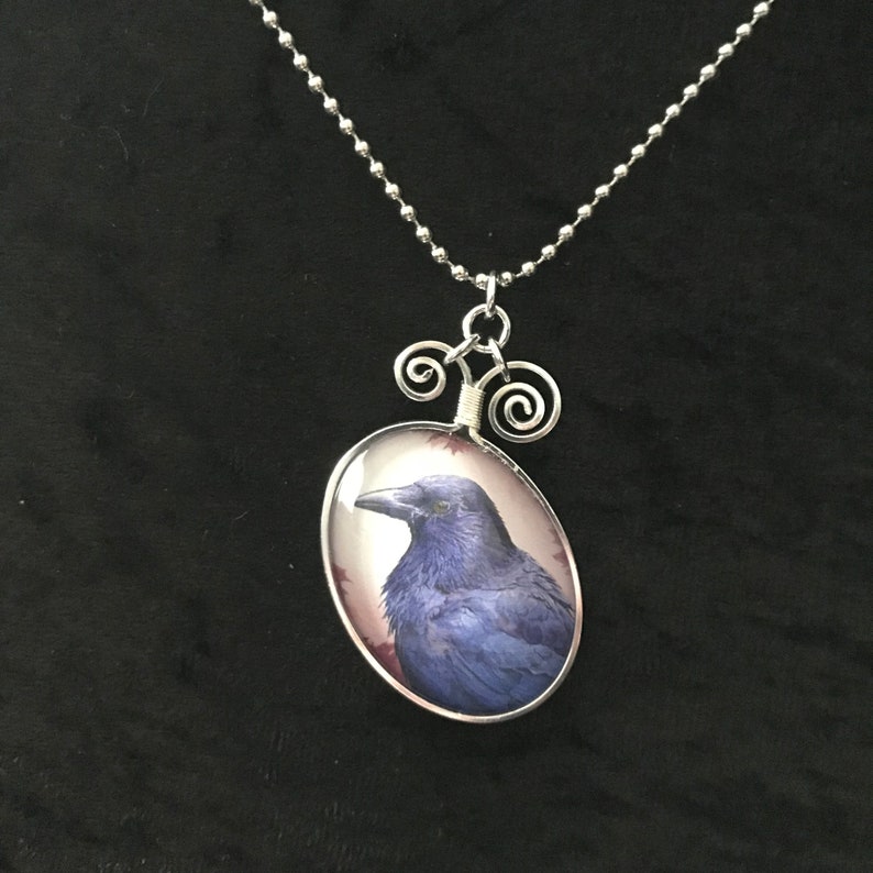 Raven Wired Wrapped Pendant Necklace