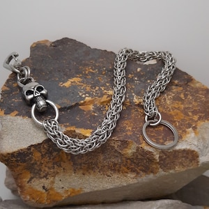 Stainless Steel Candy Cane Chain with Skull - Short - Wallet / Watch / Key Chain