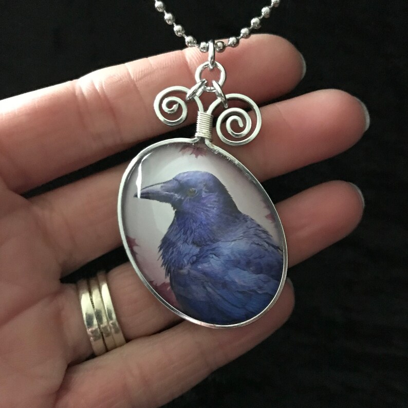 Raven Wired Wrapped Pendant Necklace