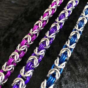 Pulsera de malla - Cadena bizantina real - Aluminio anodizado brillante