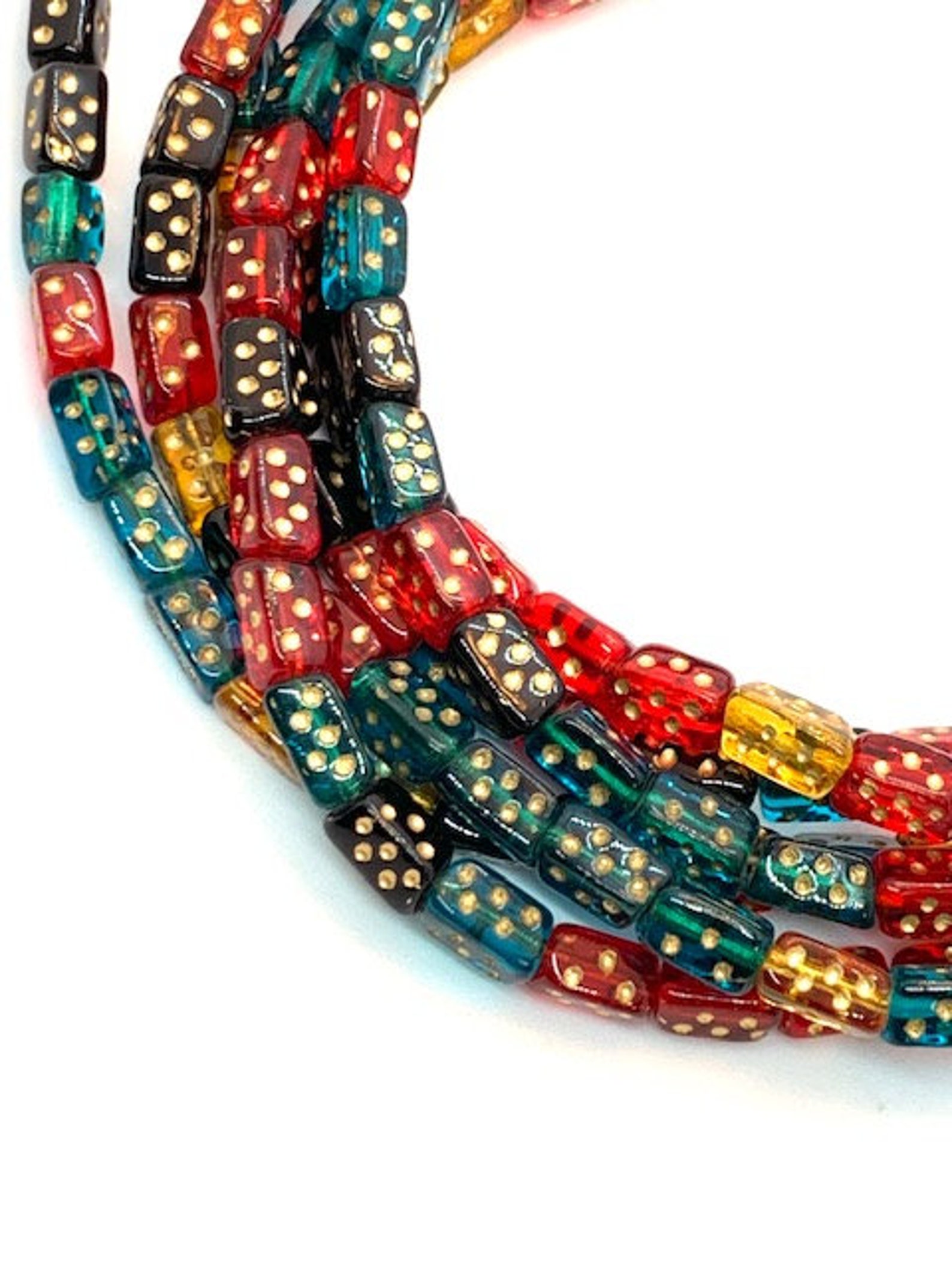 84 Dice Beads With Gold Dots Mixed Colors Dice Beads From Etsy