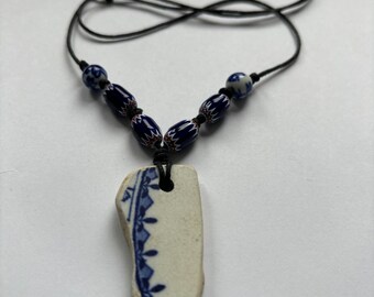 Sea Pottery and Ceramic Bead Pendant Necklace