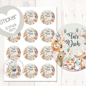 Aufkleber Für Dich Tiere Geburtstag 12 Stück  6cm