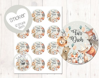 Stickers for you animals birthday 12 pieces 6 cm