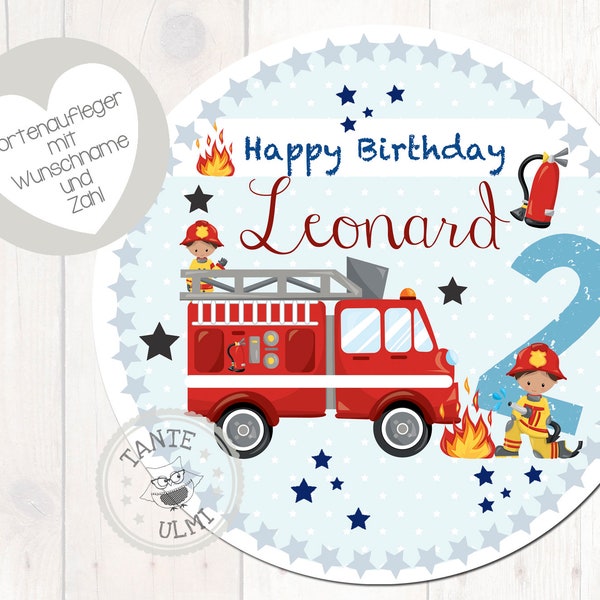 Cake topper fondant diameter 20 cm / invitation cards / stickers / muffin topper options selectable desired name fire brigade