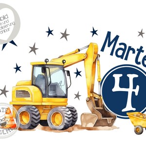 Bügelbild-Tortenaufleger-Muffintopper-Aufkleber-Einladungskarten-Sammelbogen Kindergeburtstag-T-Shirt- Optionen wählbar Bagger