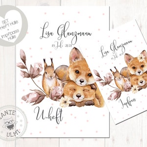 Funda para cuadernillo en U - funda para certificado de vacunación - funda para pasaporte - opciones disponibles "animales del bosque"