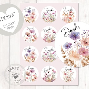 Autocollants « Merci fleurs sauvages » 12 pièces 6 cm